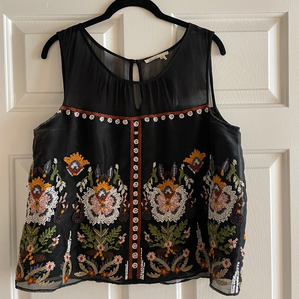 Anthropologie Floreat Embroidered Top | Women’s L sheer and embellished tank